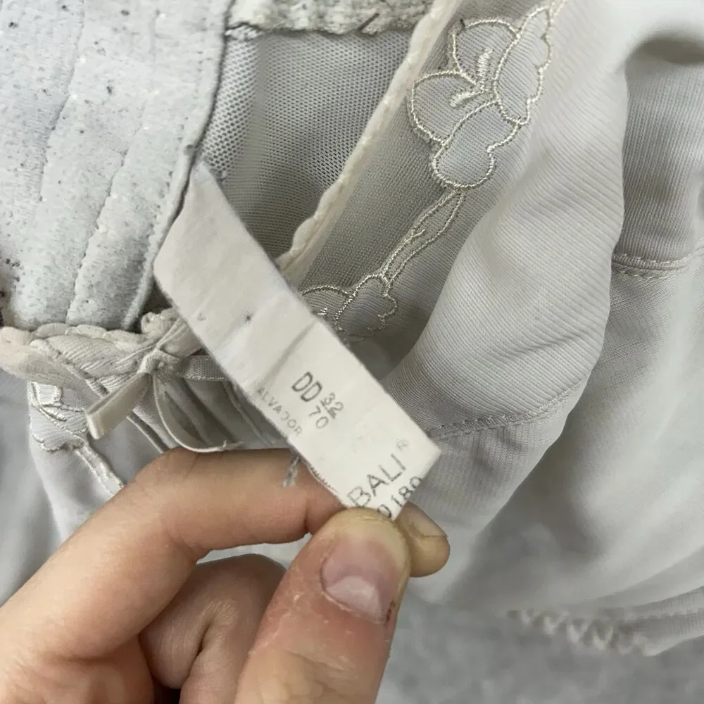 Bali 0180 Cream Beige Underwire Bra Floral Embroidery Unlined 32DD Womens